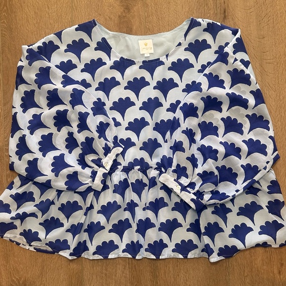 J. Marie Blue Floral Peplum Blouse Size Medium Empire Waist Top - Picture 6 of 11